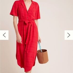 NWT Anthropologie Maeve Aria Textured Shirt Dress - Red - Small